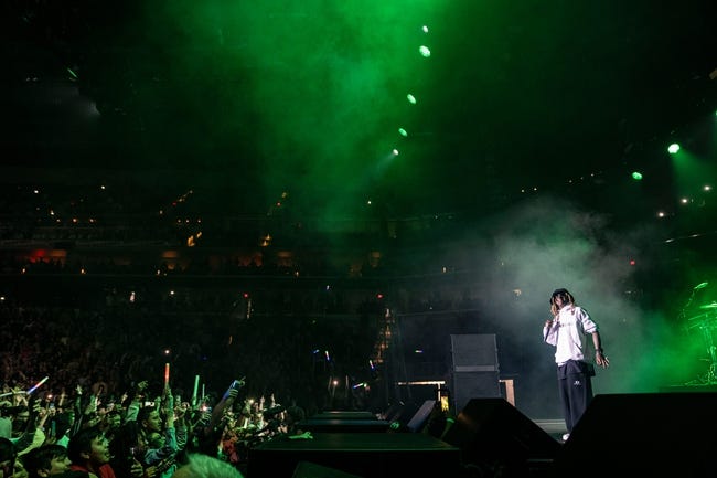 Rapper Lil Wayne performs at Wells Fargo Arena, Thursday, April 11, 2024 in Des Moines, Iowa.
