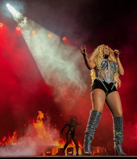 Mary J. Blige, playing her first show in Detroit proper in more than a decade, took the stage at the Little Caesars Arena in Detroit on Saturday, September 24, 2022.