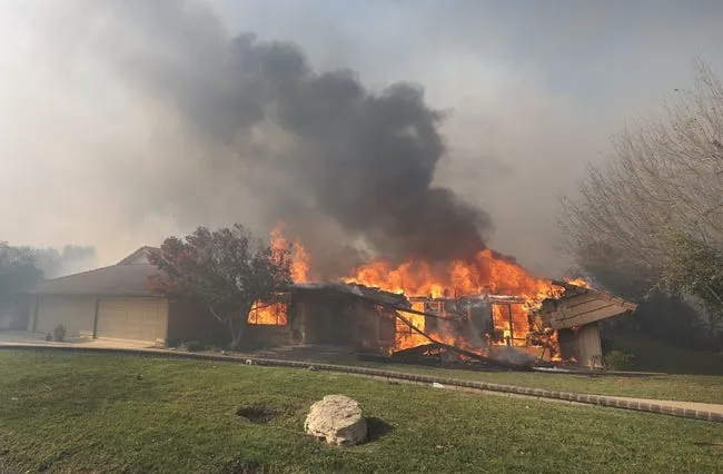 A home on Valley Vista Drive goes up in flames during the Mountain Fire in the Camarillo Heights and Las Posas Estate area on Wednesday, Nov. 6, 2024.