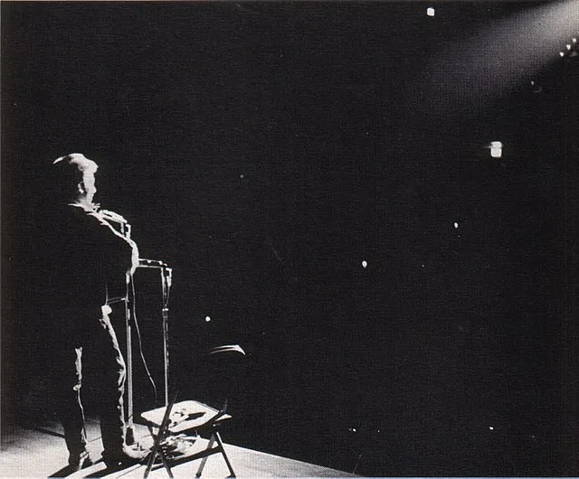 Bob Dylan performing at St. Lawrence University in New York. November 1963
