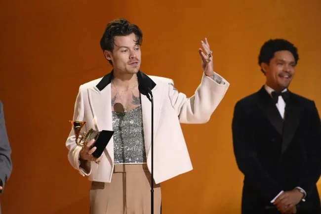 Feb 5, 2023; Los Angeles, CA, USA; Harry Styles accepts the award for album of the year for    Harry's House    during the 65th Annual Grammy Awards at Crypto.com Arena in Los Angeles on Sunday, Feb. 5, 2023.. © Robert Hanashiro-USA TODAY