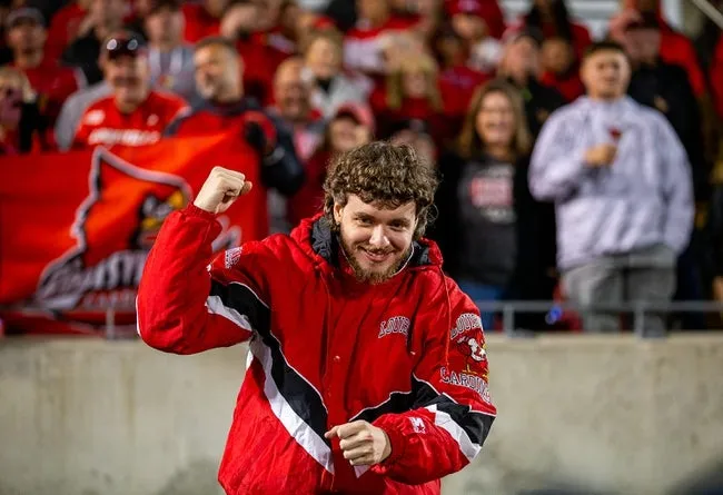 Louisville rap artist Jack Harlow pumped up the crowd during the final moments of Louisville's 33-20 victory over Notre Dame on Saturday, Oct. 7, 2023.