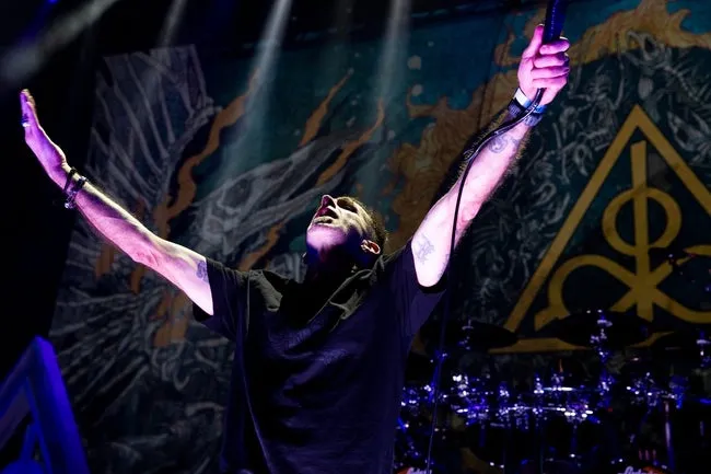 Randy Blythe performs with Lamb of God at FedExForum in Memphis, Tenn., on Saturday, February 10, 2024.