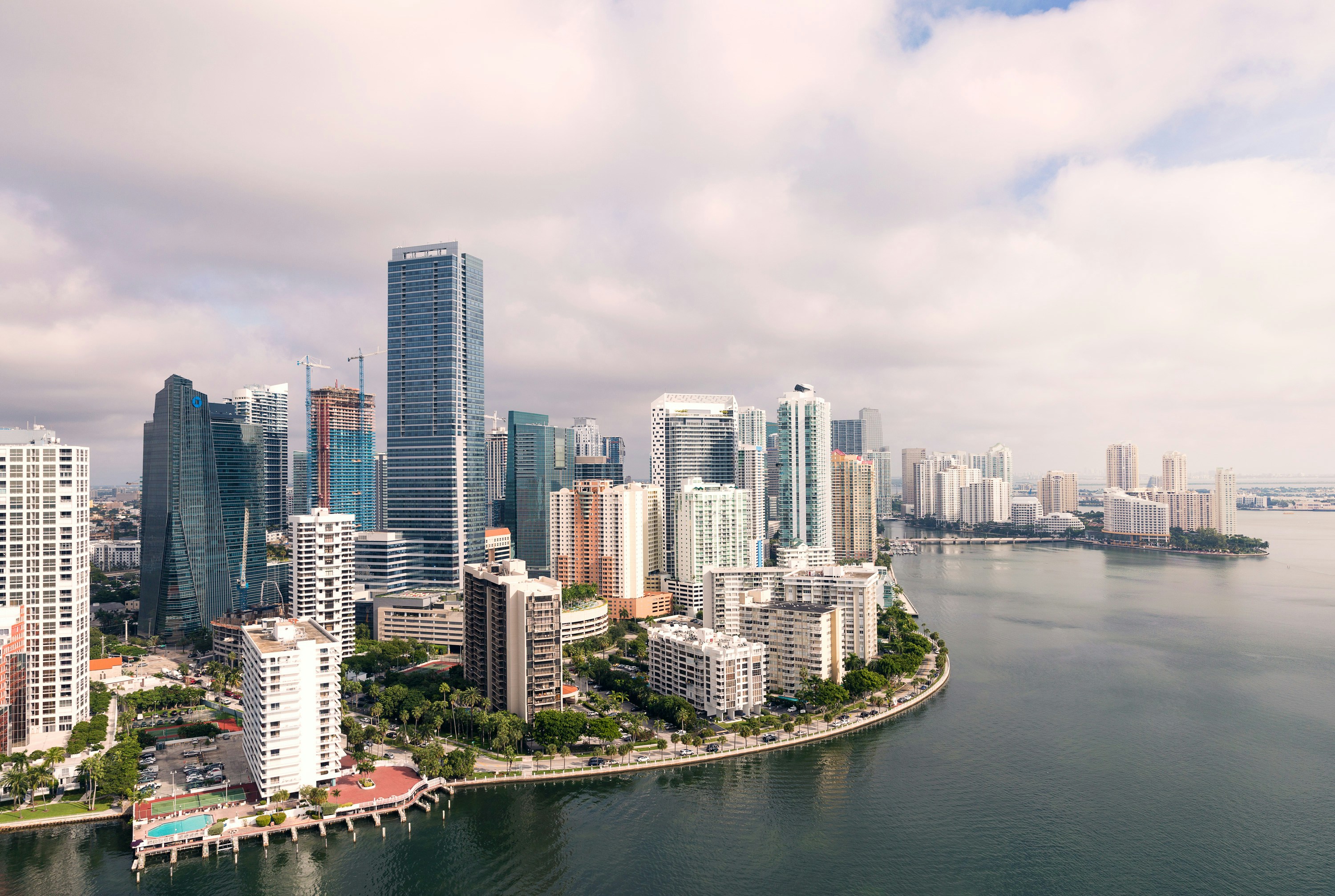 Aerial view of downtown Miami and Brickell from a morning flight on FlyNYON Miami.